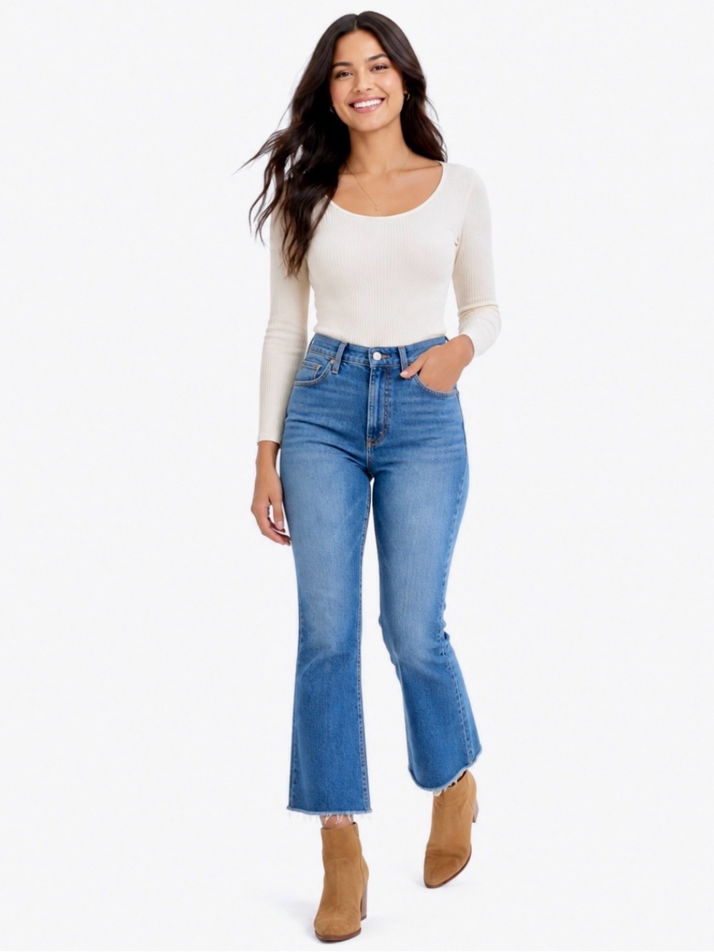 Free People Raw Hem Cropped Flare Jeans - Women's W30 - Blue Medium Wash